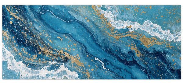 Slika - Svijetloplavi mramor sa zlatom II. (120x50 cm)