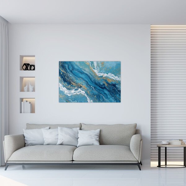 Slika - Svijetloplavi mramor sa zlatom II. (90x60 cm)