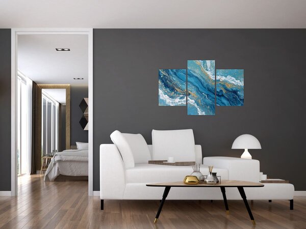 Slika - Svijetloplavi mramor sa zlatom II. (90x60 cm)