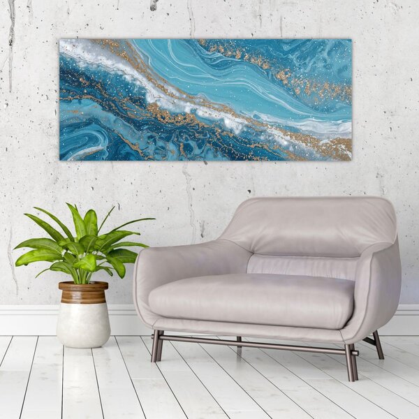 Slika - Svijetloplavi mramor sa zlatom I. (120x50 cm)