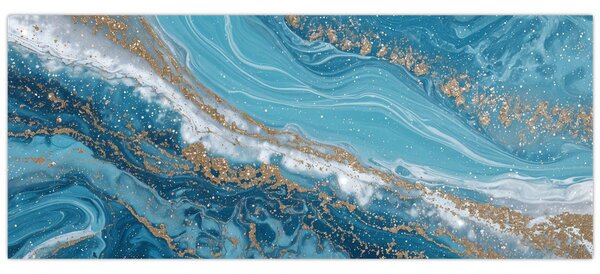 Slika - Svijetloplavi mramor sa zlatom I. (120x50 cm)