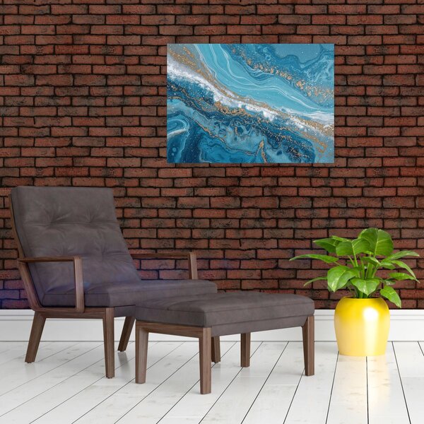 Slika - Svijetloplavi mramor sa zlatom I. (70x50 cm)