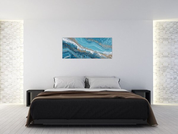 Slika - Svijetloplavi mramor sa zlatom I. (120x50 cm)