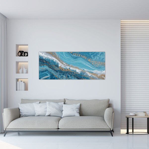 Slika - Svijetloplavi mramor sa zlatom I. (120x50 cm)