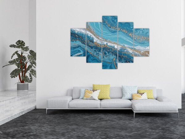 Slika - Svijetloplavi mramor sa zlatom I. (150x105 cm)