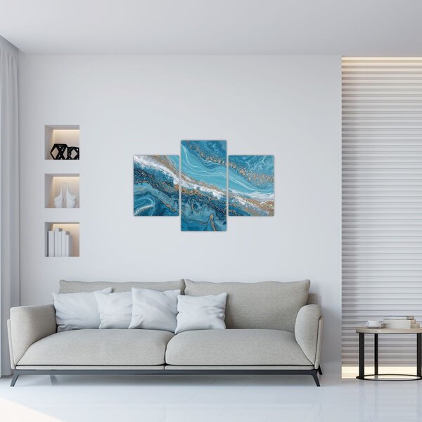 Slika - Svijetloplavi mramor sa zlatom I. (90x60 cm)