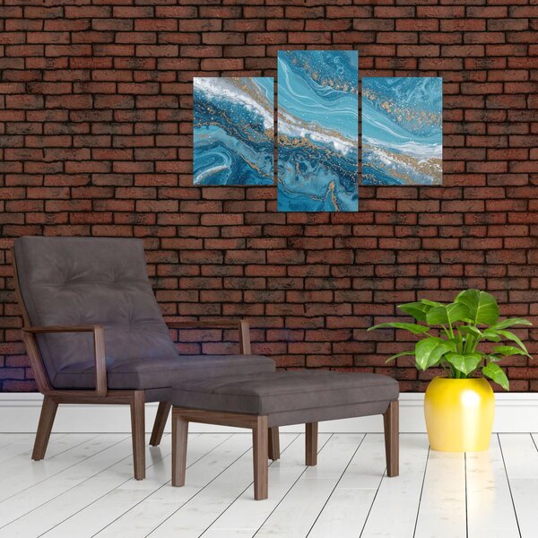 Slika - Svijetloplavi mramor sa zlatom I. (90x60 cm)