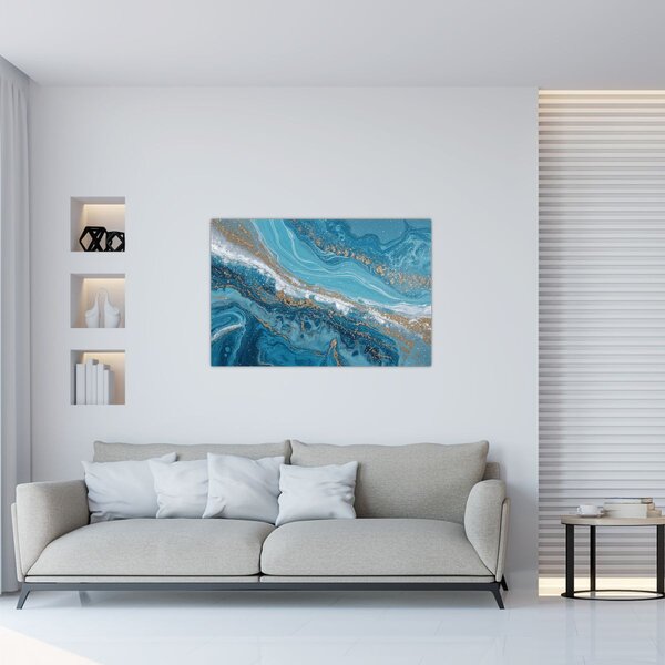 Slika - Svijetloplavi mramor sa zlatom I. (90x60 cm)