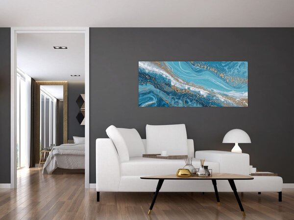Slika - Svijetloplavi mramor sa zlatom I. (120x50 cm)