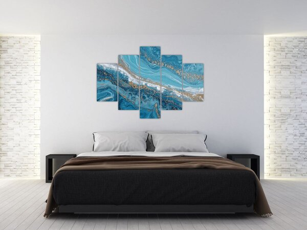 Slika - Svijetloplavi mramor sa zlatom I. (150x105 cm)