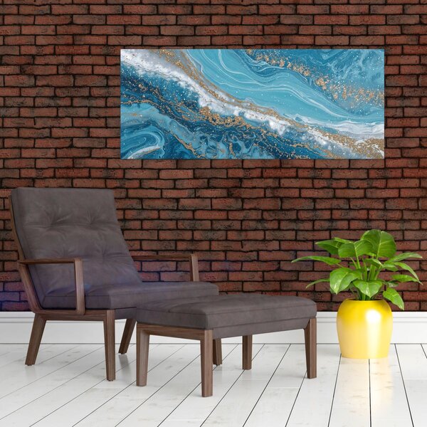 Slika - Svijetloplavi mramor sa zlatom I. (120x50 cm)