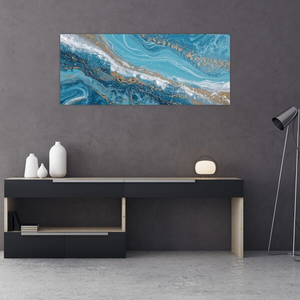Slika - Svijetloplavi mramor sa zlatom I. (120x50 cm)