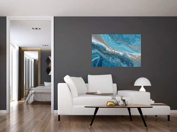 Slika - Svijetloplavi mramor sa zlatom I. (90x60 cm)
