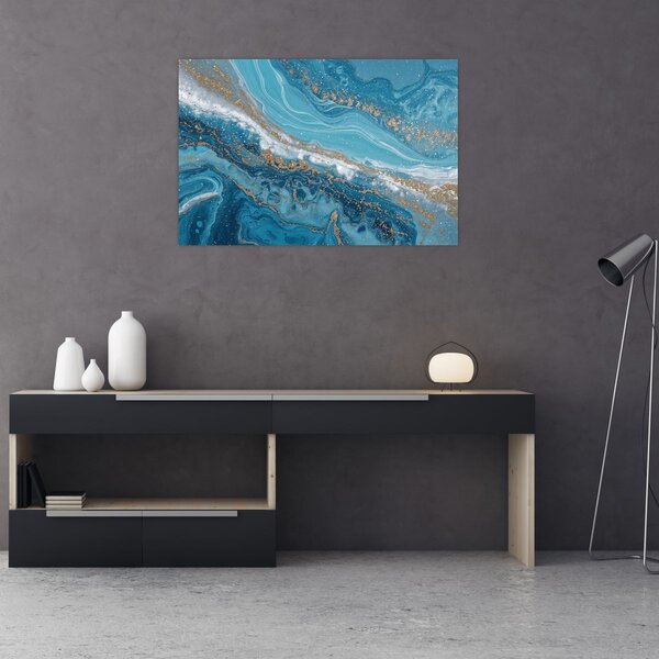 Slika - Svijetloplavi mramor sa zlatom I. (90x60 cm)