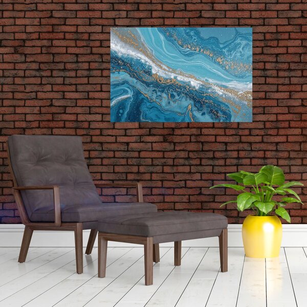 Slika - Svijetloplavi mramor sa zlatom I. (90x60 cm)
