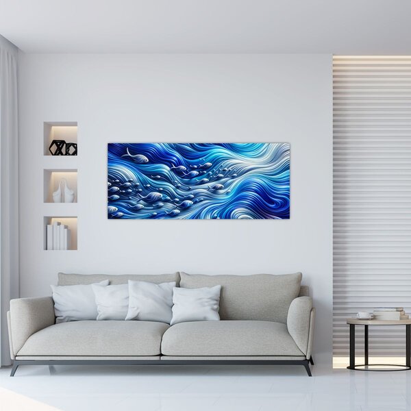 Slika – Ribe u valovima (120x50 cm)