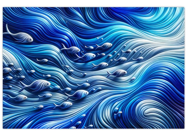 Slika – Ribe u valovima (90x60 cm)