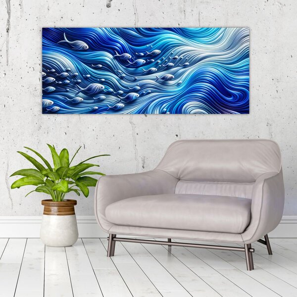 Slika – Ribe u valovima (120x50 cm)