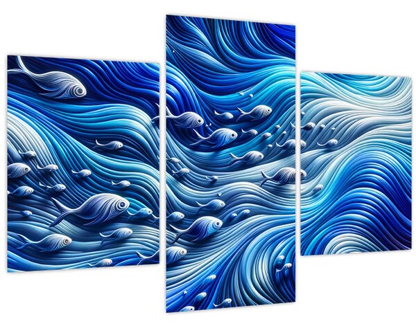 Slika – Ribe u valovima (90x60 cm)