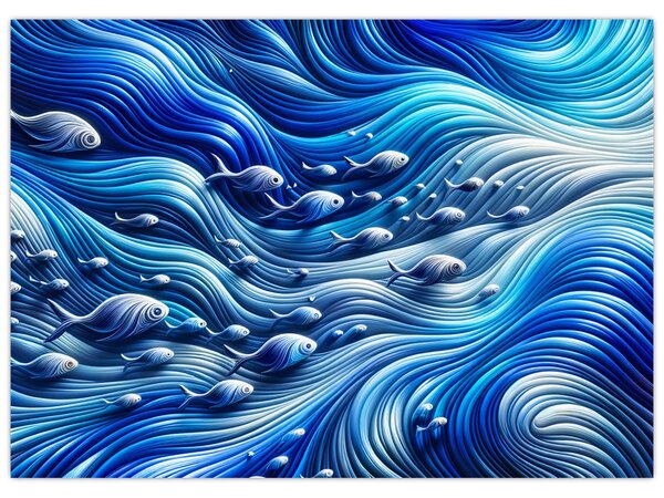 Slika – Ribe u valovima (70x50 cm)
