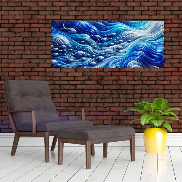 Slika – Ribe u valovima (120x50 cm)