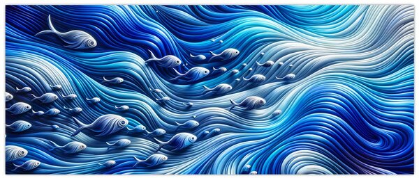 Slika – Ribe u valovima (120x50 cm)