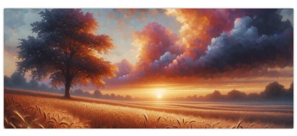 Slika – Zalazak sunca na polju (120x50 cm)
