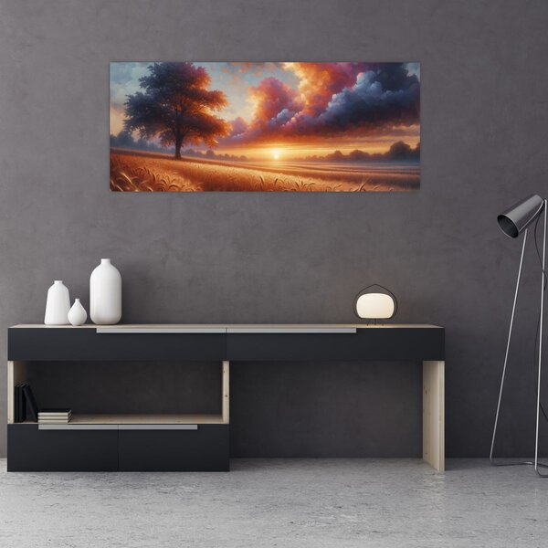 Slika – Zalazak sunca na polju (120x50 cm)