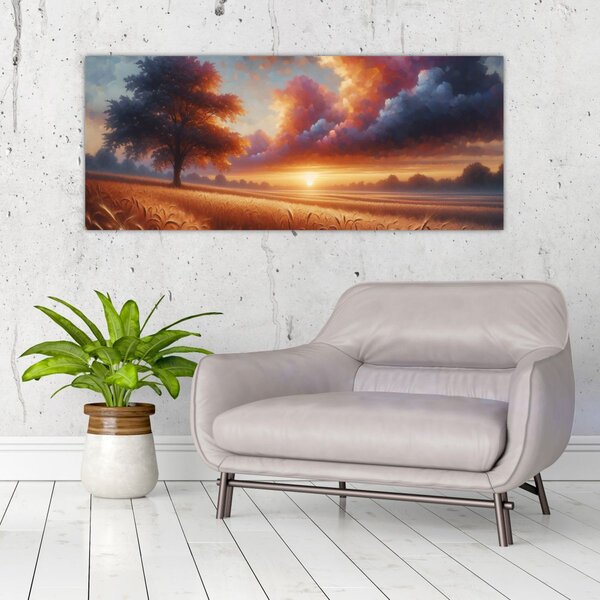 Slika – Zalazak sunca na polju (120x50 cm)
