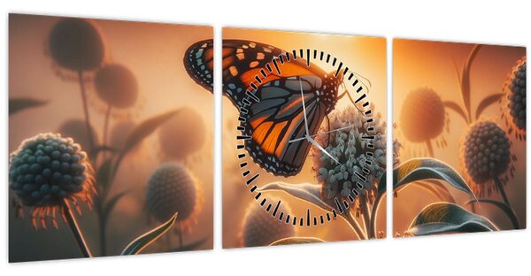 Slika – Leptir u zalazećem suncu (sa satom) (90x30 cm)