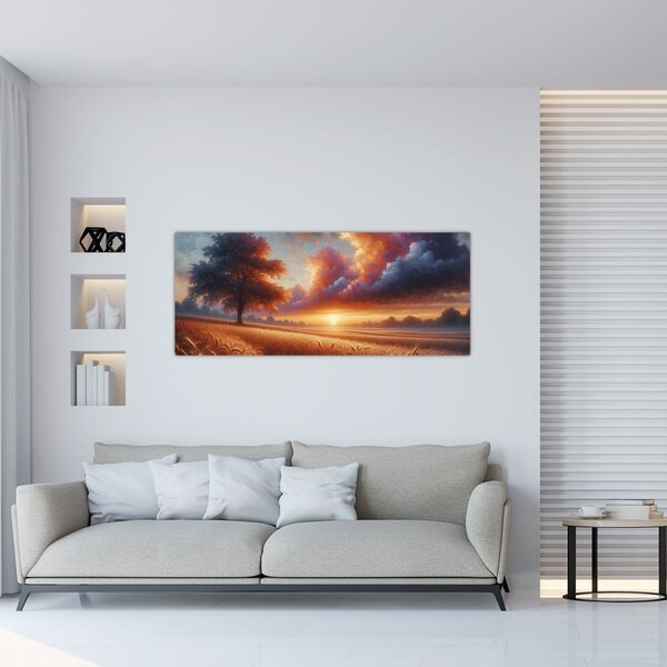 Slika – Zalazak sunca na polju (120x50 cm)