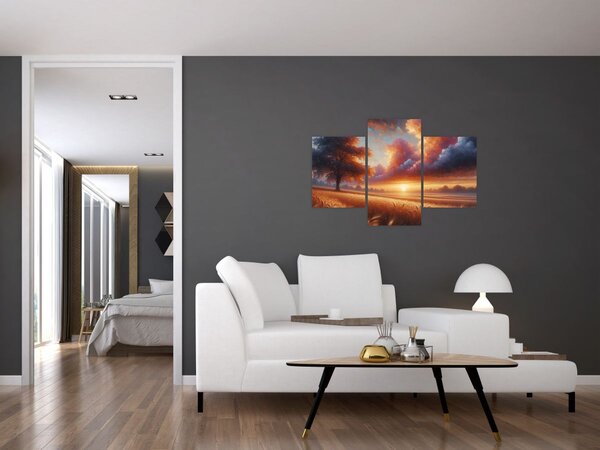 Slika – Zalazak sunca na polju (90x60 cm)