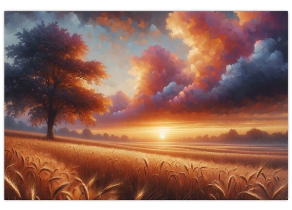 Slika – Zalazak sunca na polju (90x60 cm)