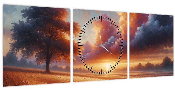 Slika – Zalazak sunca na polju (sa satom) (90x30 cm)