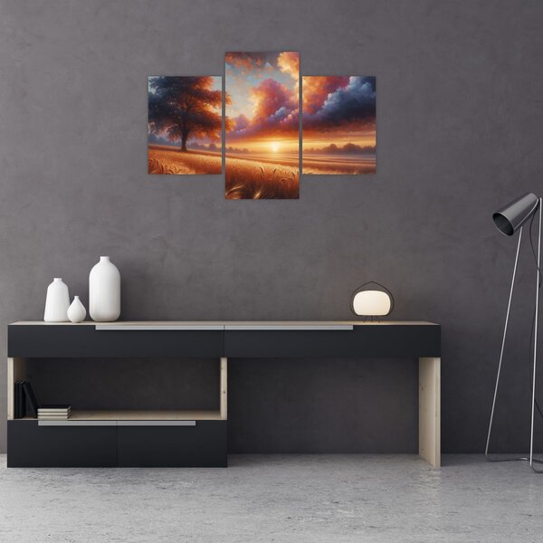 Slika – Zalazak sunca na polju (90x60 cm)