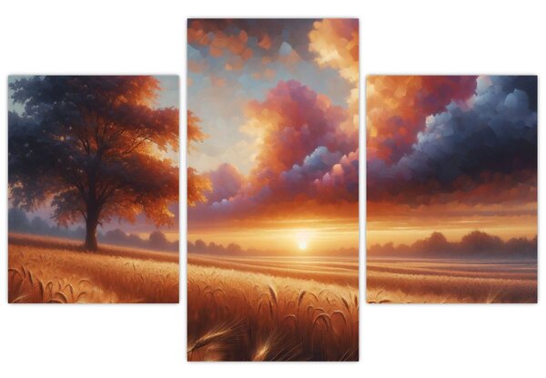 Slika – Zalazak sunca na polju (90x60 cm)