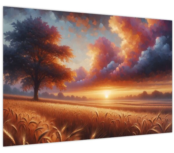 Slika – Zalazak sunca na polju (90x60 cm)