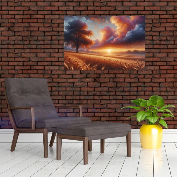 Slika – Zalazak sunca na polju (90x60 cm)