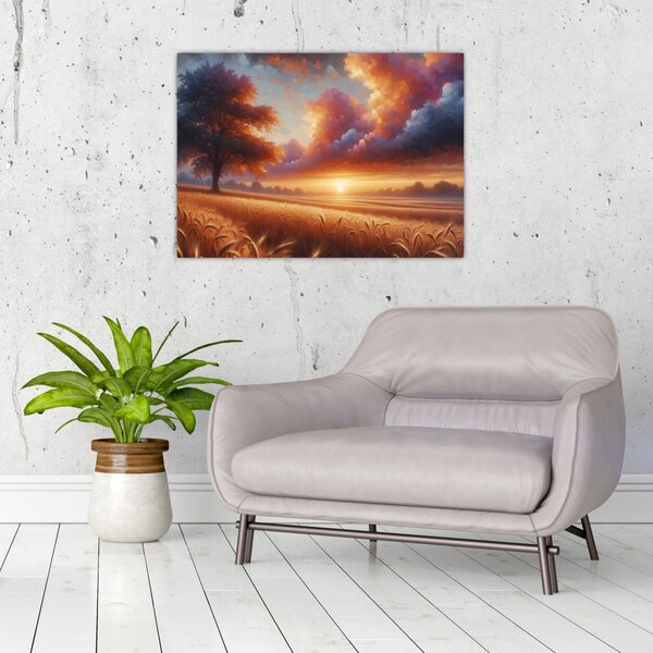 Slika – Zalazak sunca na polju (70x50 cm)