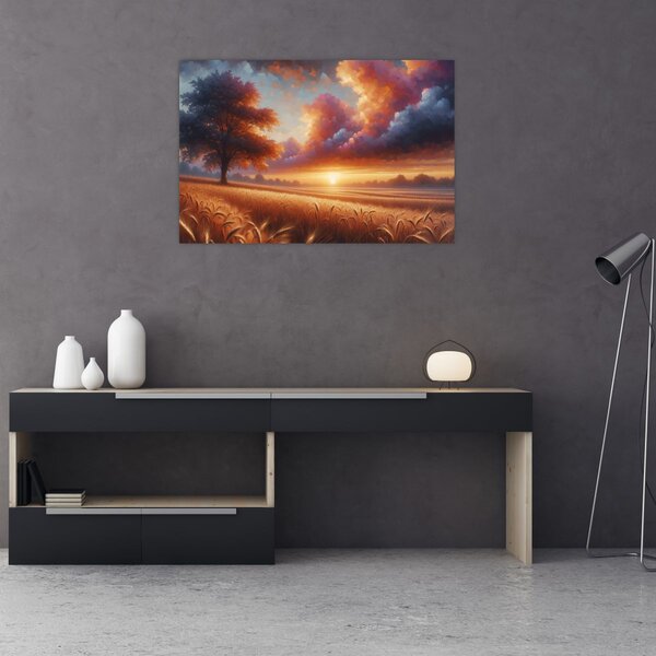 Slika – Zalazak sunca na polju (90x60 cm)