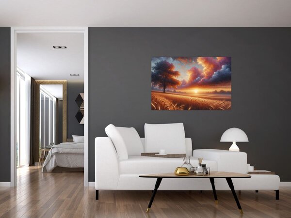 Slika – Zalazak sunca na polju (90x60 cm)