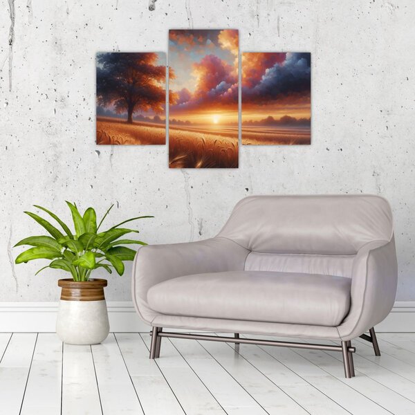 Slika – Zalazak sunca na polju (90x60 cm)