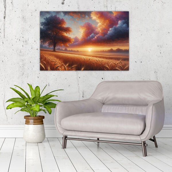 Slika – Zalazak sunca na polju (90x60 cm)