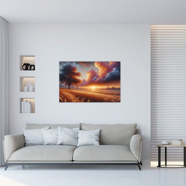 Slika – Zalazak sunca na polju (90x60 cm)