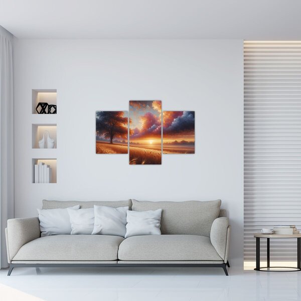 Slika – Zalazak sunca na polju (90x60 cm)