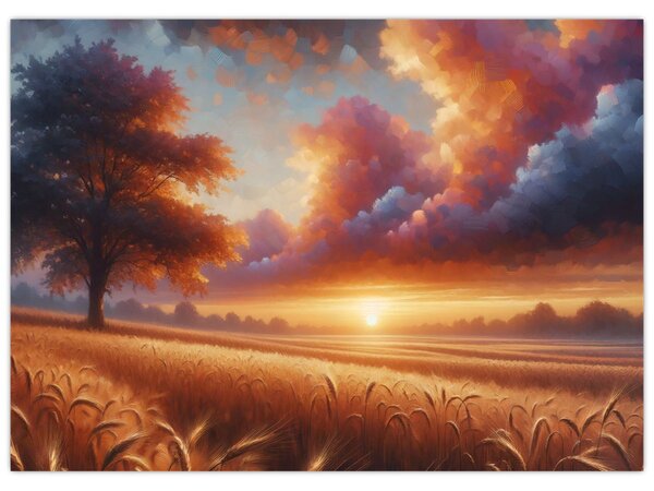 Slika – Zalazak sunca na polju (70x50 cm)
