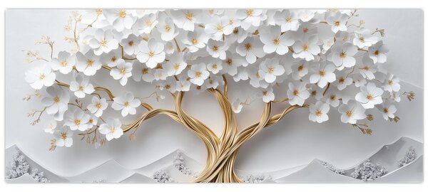 Slika – 3D elegantno drvo života puno cvijeća (120x50 cm)