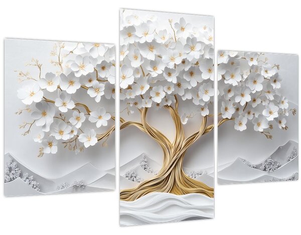Slika – 3D elegantno drvo života puno cvijeća (90x60 cm)