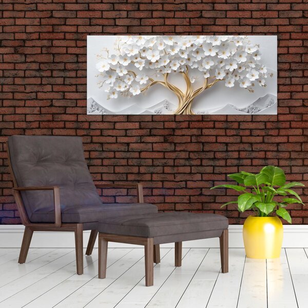 Slika – 3D elegantno drvo života puno cvijeća (120x50 cm)