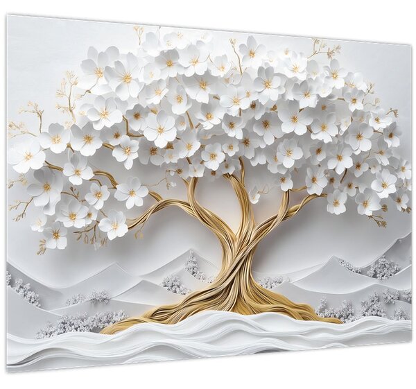 Slika – 3D elegantno drvo života puno cvijeća (70x50 cm)